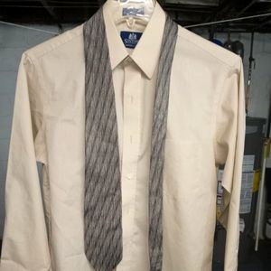 Men's Brown Stafford Dress Shirt - Sz Mens 15.5 / 32 Large - Free Matching Tie!